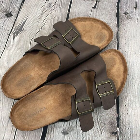 Nautica Men’s Sandals Slip on with wide two straps and buckle size 11 Brown - Picture 10 of 12